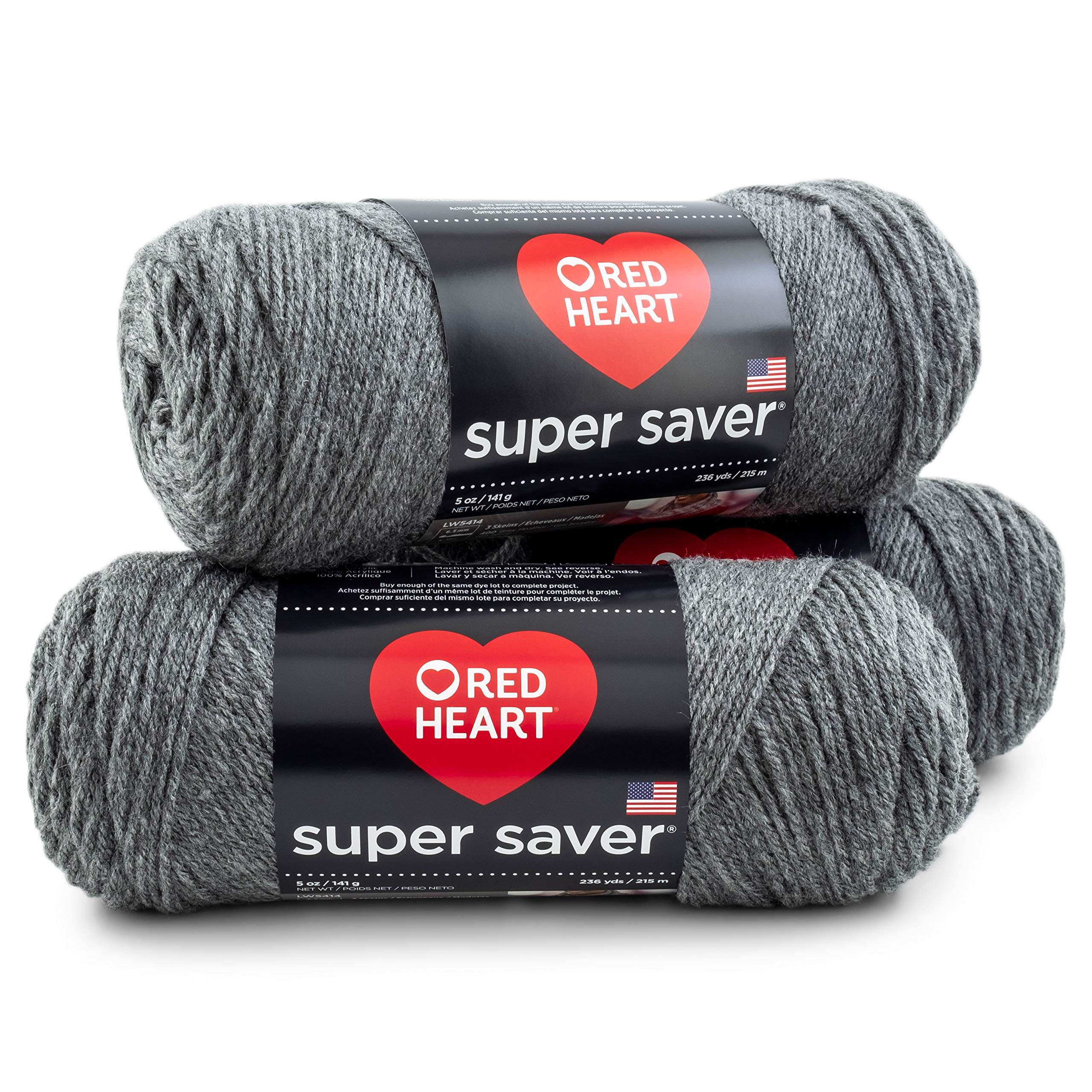 Amazon.com: RED HEART Super Saver 3-Pack yarn, GREY HEATHER 3 Pack